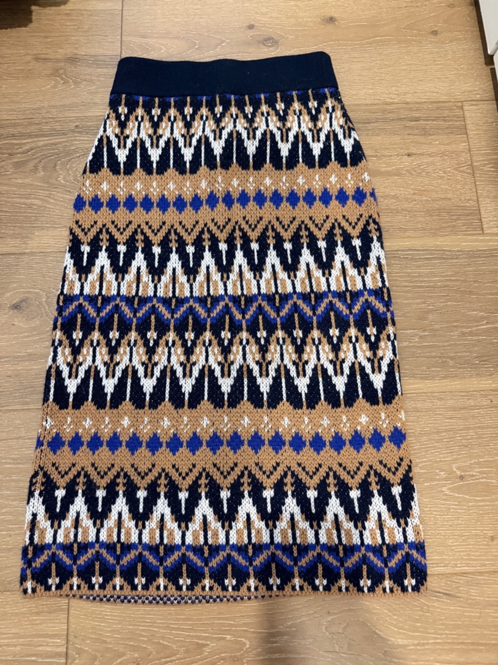 Anthropologie Navy, Camel & White Fair Isle Midi Skirt